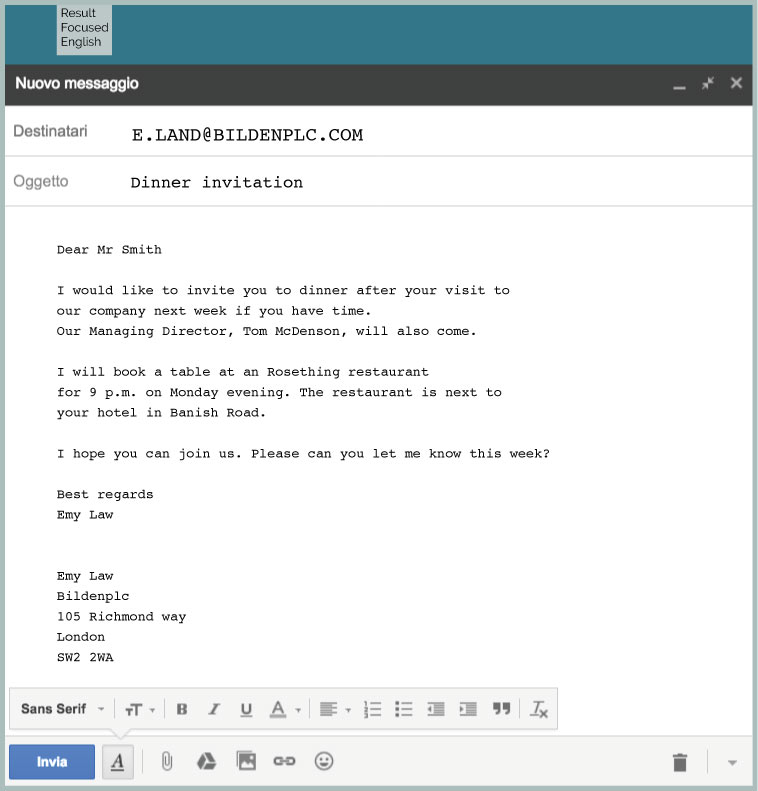 esempio email formale in inglese